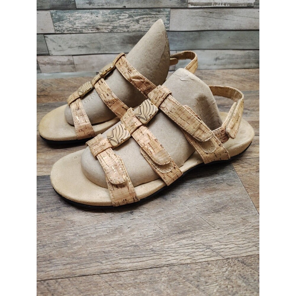 Vionic Amber Sandals In Gold Cork w/4 Adjustable Straps Women Size 8 Orthopedic